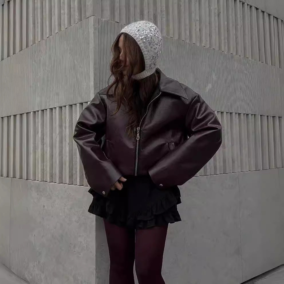MAJESTRA Damen Leder-Look Zipper Jacke